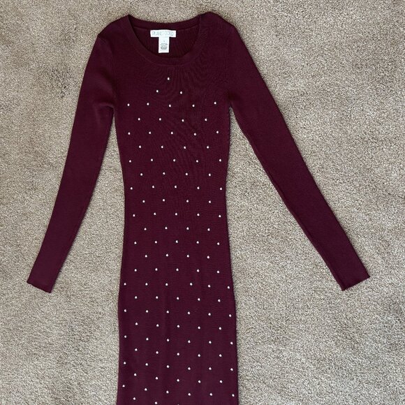 NWOT WOMEN’S PLANET GOLD LONG SLEEVE BURGUNDY KNIT MAXI DRESS – SIZE SMALL - Picture 1 of 5